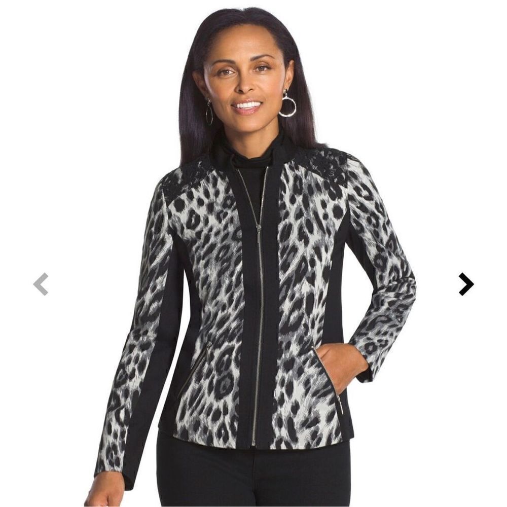 Chico’s Jacquard Leopard And Lace Jacket